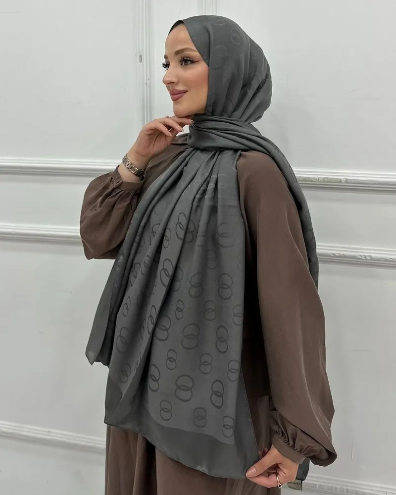 Gri Imannoor Luna Desen Pamuk Jakar Şal