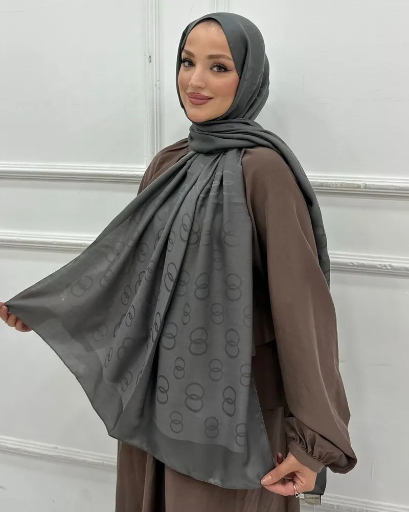 Gri Imannoor Luna Desen Pamuk Jakar Şal