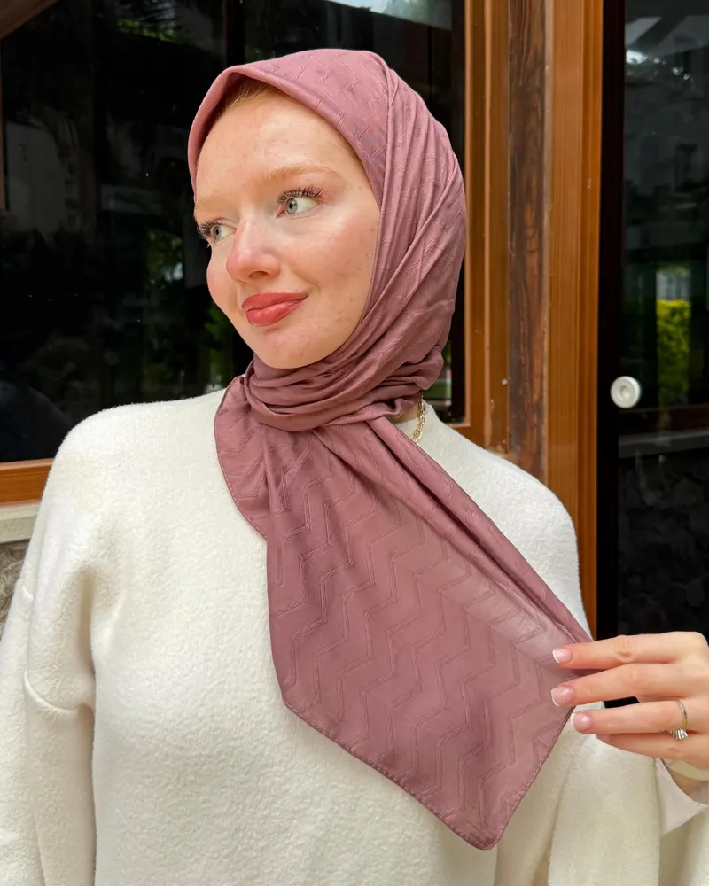 Gül Kurusu Zikzak Lyocell Bambu Jakar Eşarp