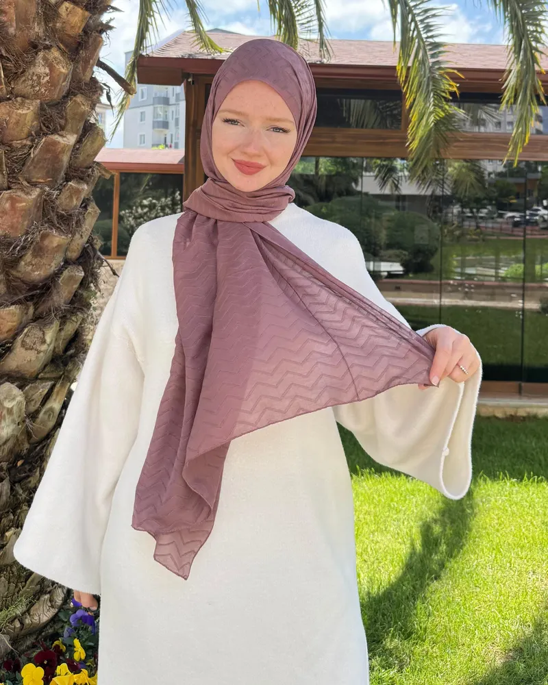 Gül Kurusu Zikzak Lyocell Bambu Jakar Şal