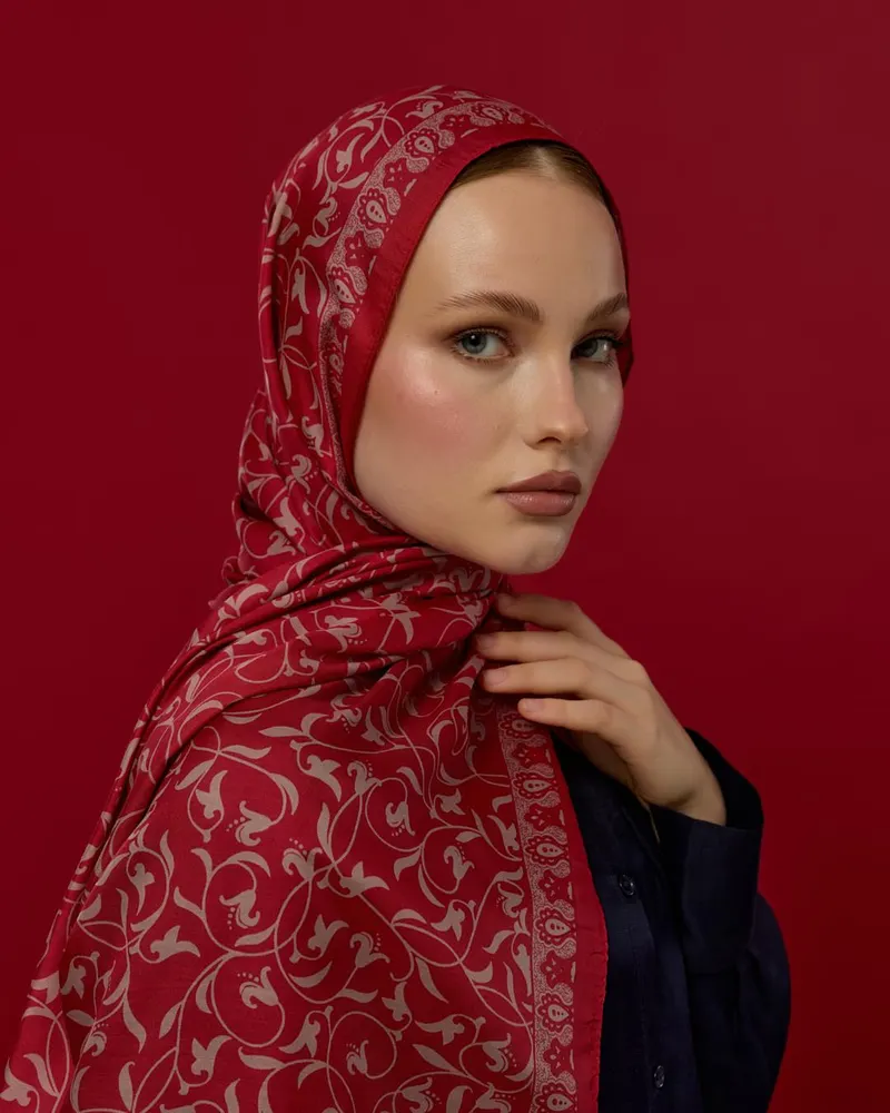 Gülkurusu & Fildişi Lale Bahçesi Desen Şal - 09
