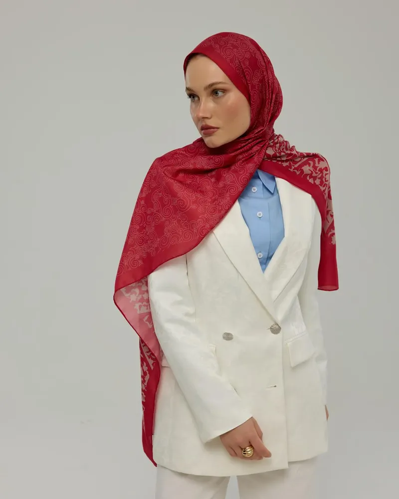 Gülkurusu & Fildişi Saraylı Desen Şal - 09