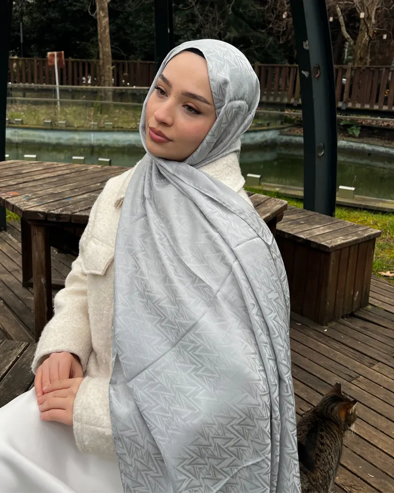 Gümüş Triya Desen Jakar Şal