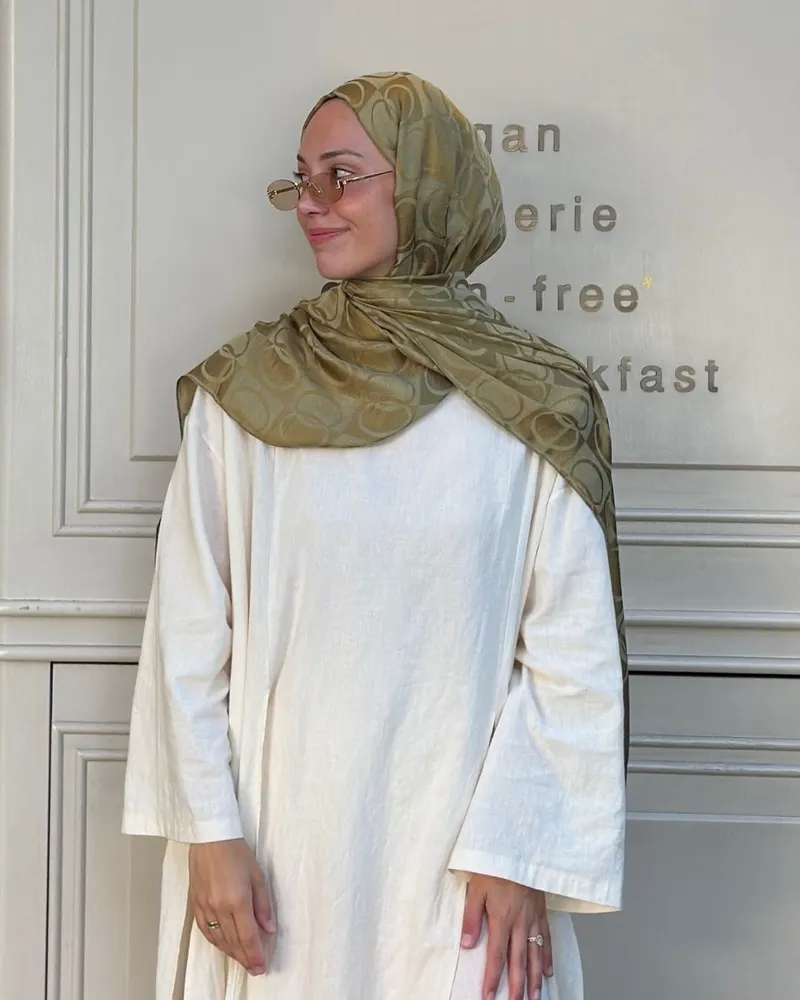 Haki Imannoor Büyük Dama Desen Pamuk Jakar Şal