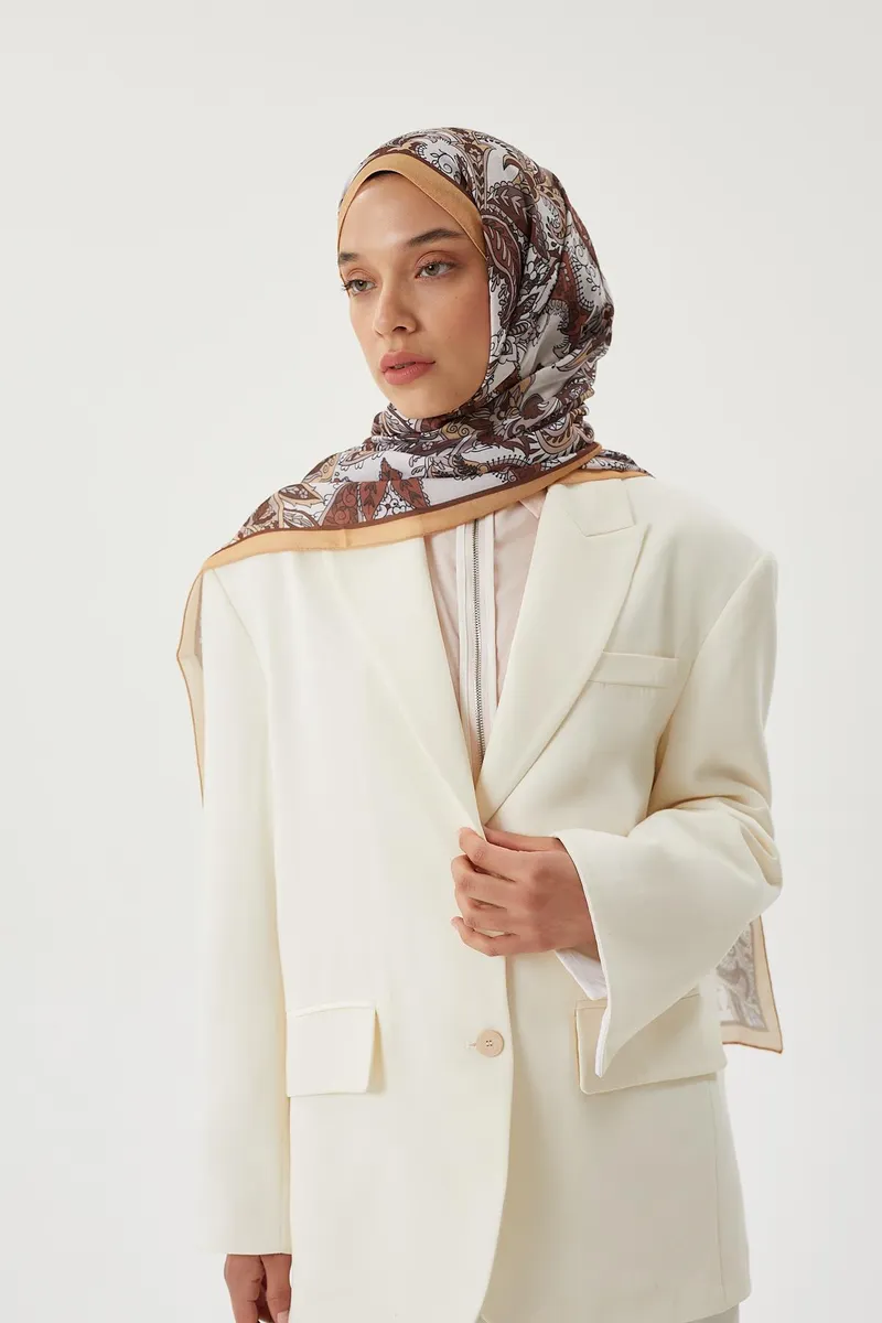 Hardal & Kahve Retro Desen Şal · görsel 4