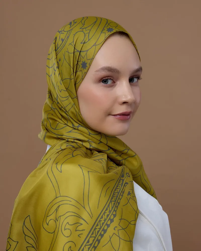Hasat Sarısı & Kurşun Gri Efsunlu Desen Şal - 46