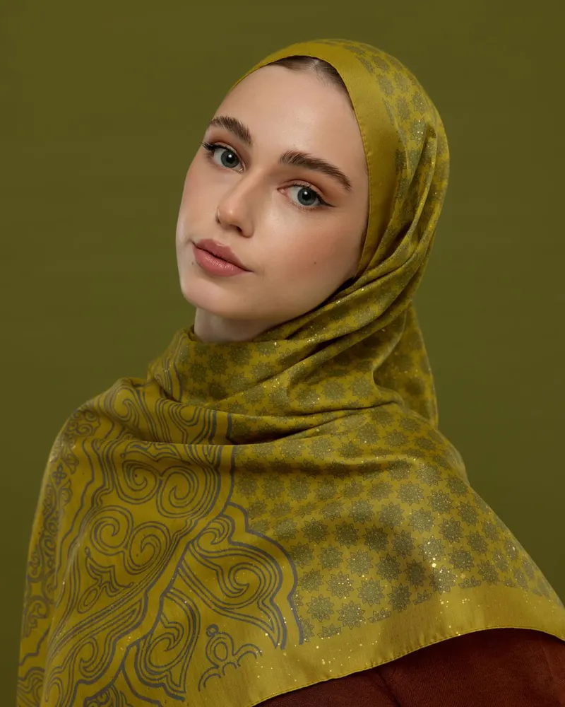 Hasat Sarısı & Kurşun Gri Bala Hatun Desen Şal - 46