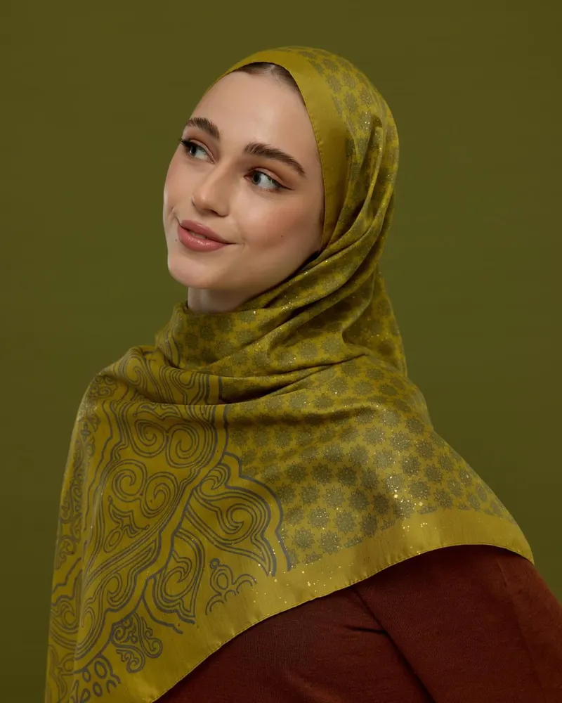 Hasat Sarısı & Kurşun Gri Bala Hatun Desen Şal - 46