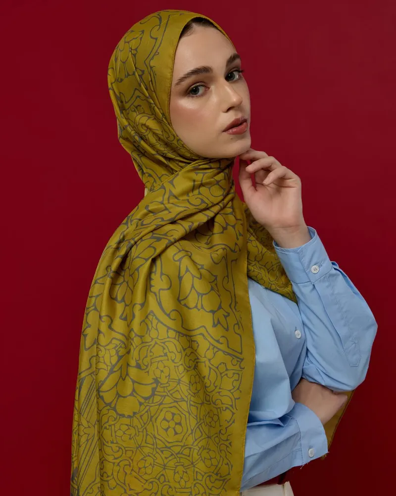 Hasat Sarısı & Kurşun Gri Harem Rüyası Desen Şal - 46