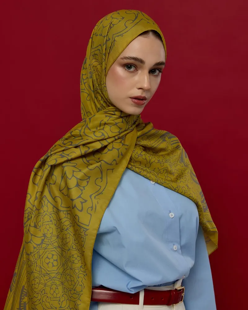 Hasat Sarısı & Kurşun Gri Harem Rüyası Desen Şal - 46