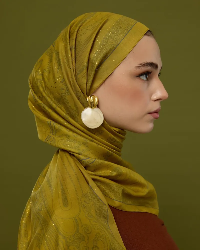 Hasat Sarısı & Kurşun Gri Hürrem Desen Şal - 46