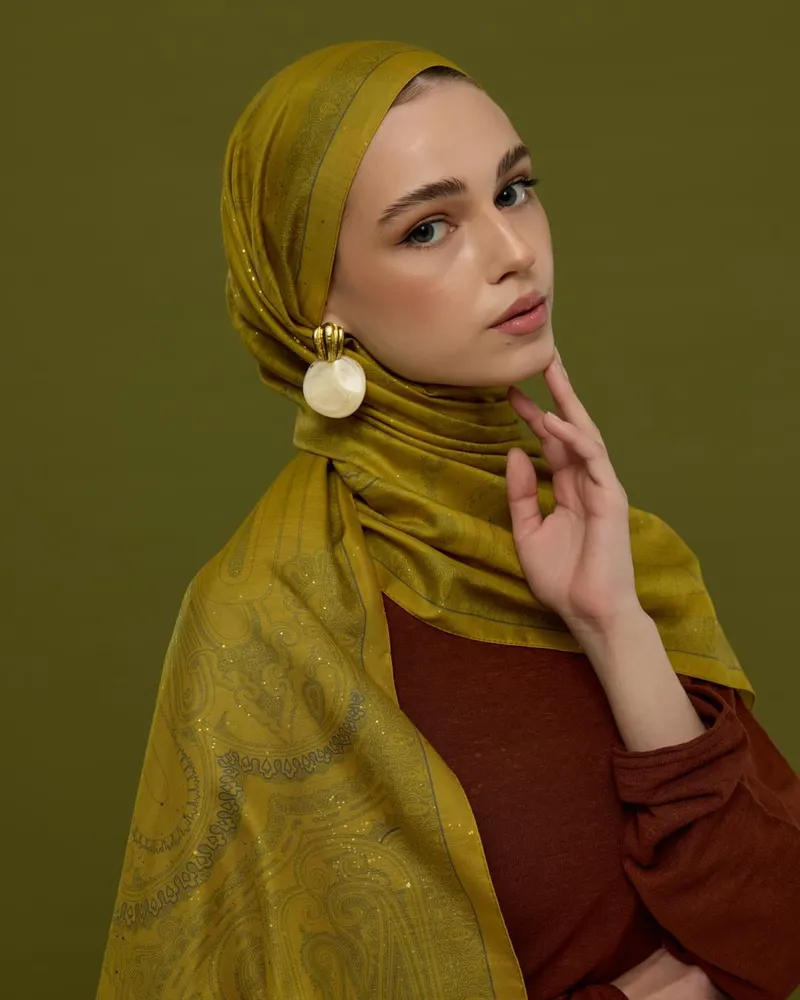Hasat Sarısı & Kurşun Gri Hürrem Desen Şal - 46