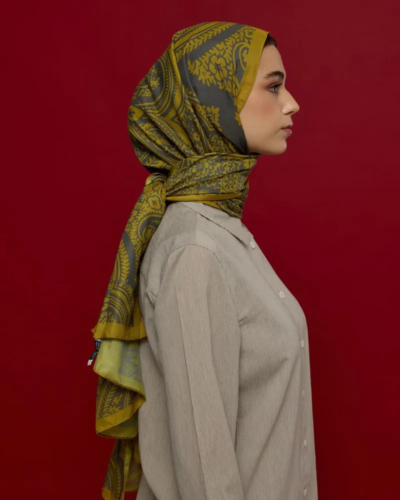 Hasat Sarısı & Kurşun Gri Sultani Desen Şal - 46