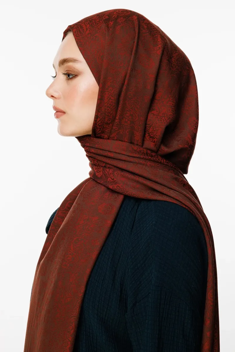 Acı Kahve-Kahve Henna Desen Çift Taraflı Şal · görsel 3