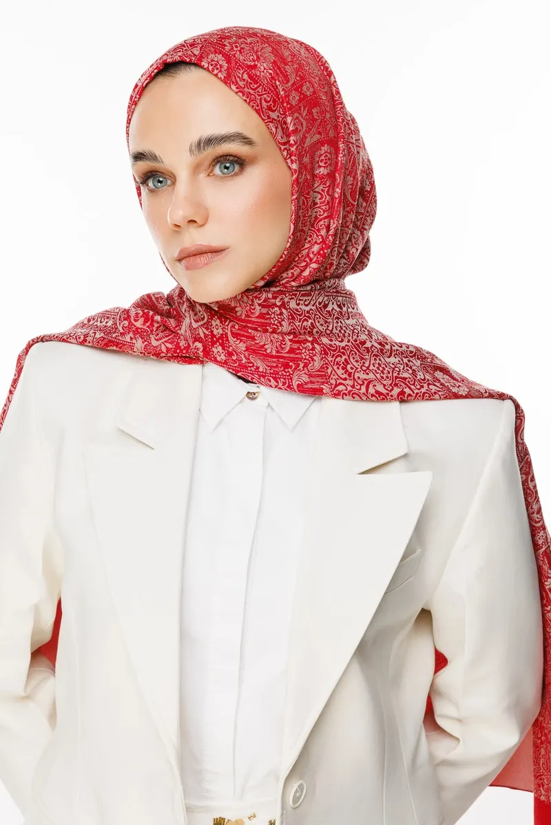 Bordo-Mint Yeşili Henna Desen Çift Taraflı Şal · görsel 3