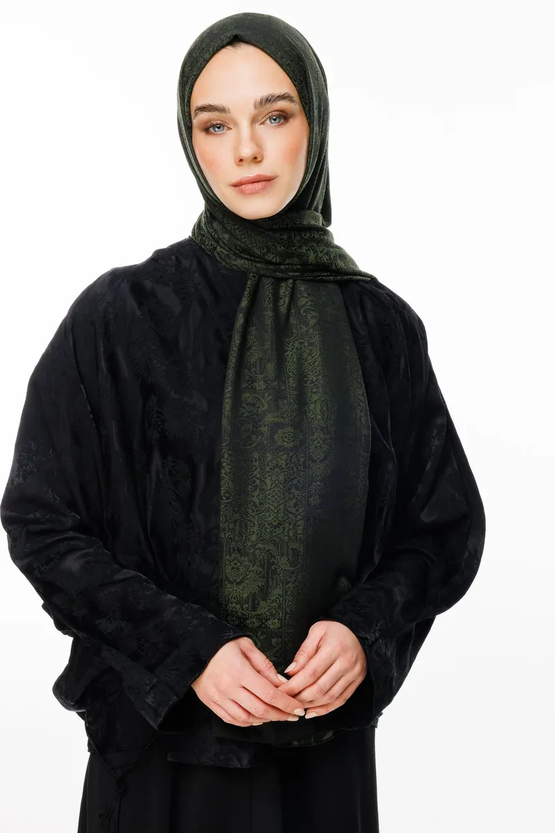 Siyah-Haki Henna Desen Çift Taraflı Şal