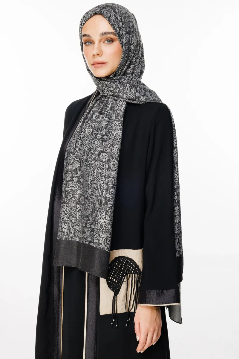 Siyah-Siyah Henna Desen Çift Taraflı Şal · görsel 2