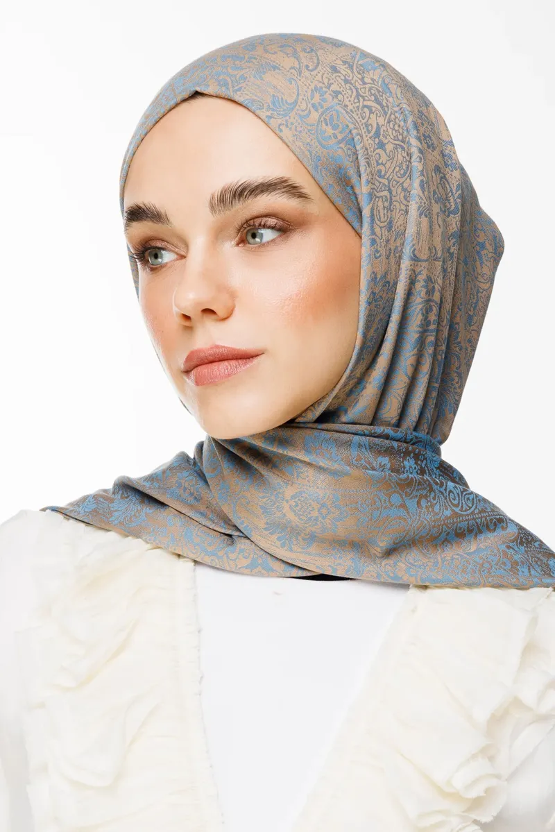 Vizon-Turkuaz Henna Desen Çift Taraflı Şal
