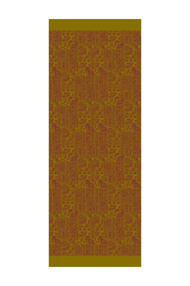 Yağ Yeşili-Mürdüm Henna Desen Çift Taraflı Şal