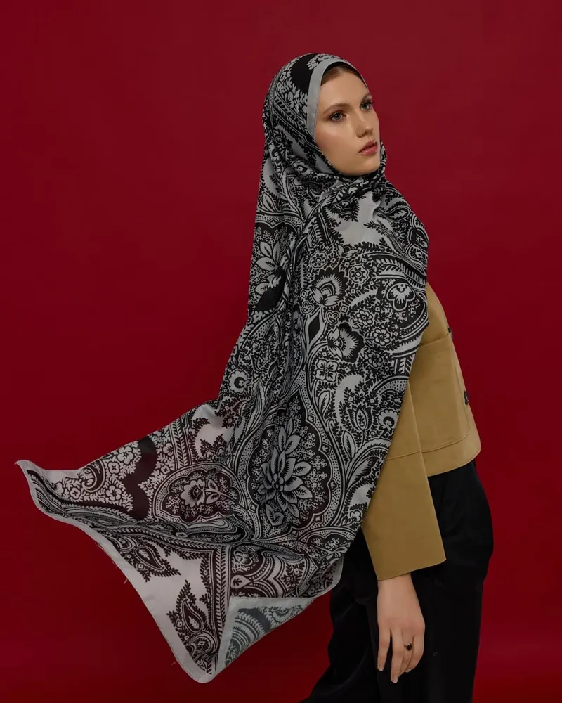 İnci & Siyah Sultani Desen Şal - 66
