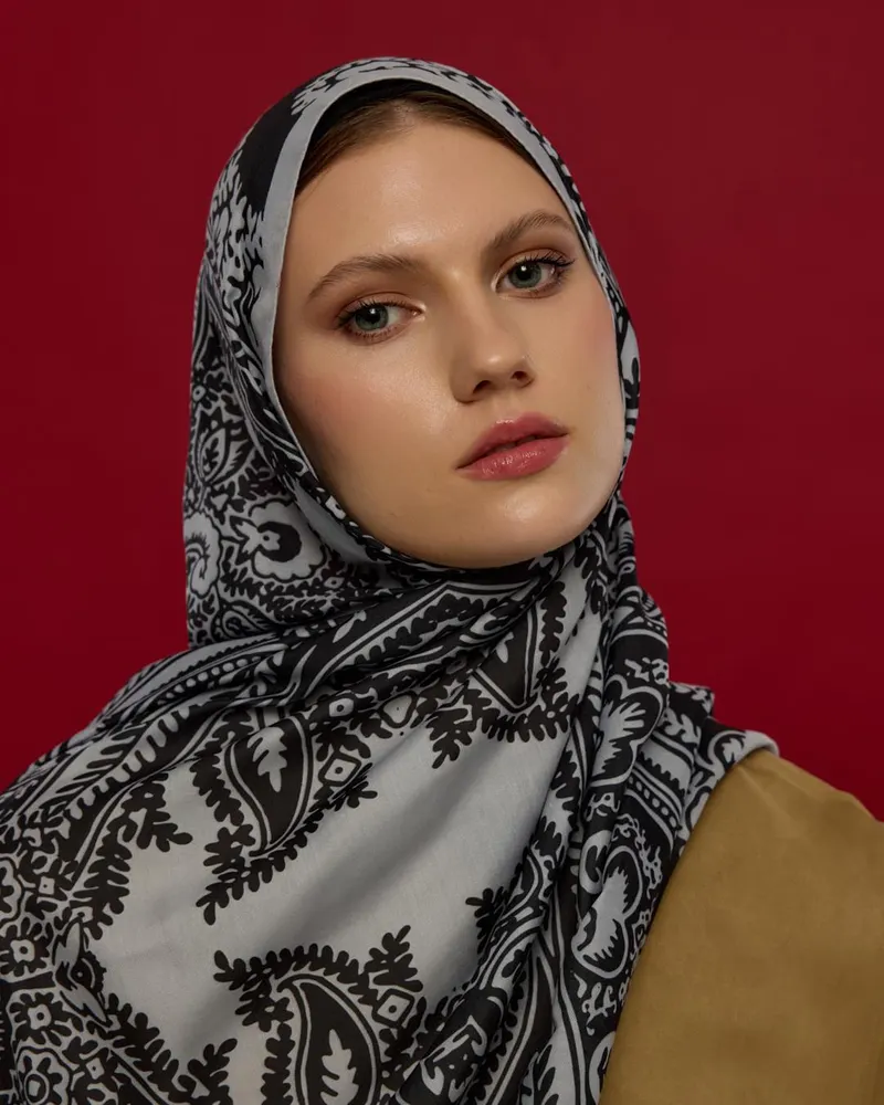 İnci & Siyah Sultani Desen Şal - 66