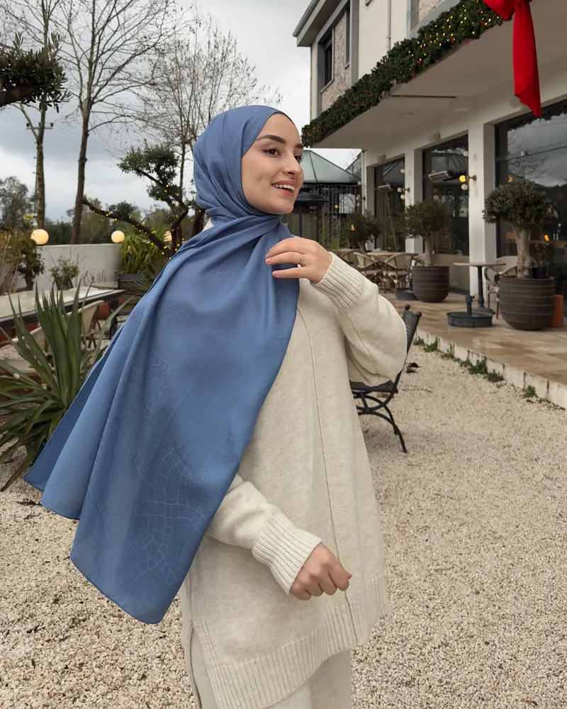 İndigo Döngü Desen Jakar Şal