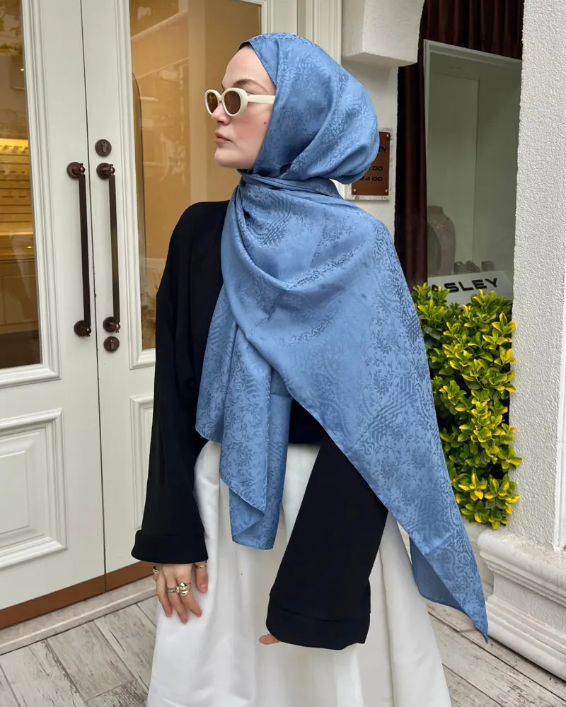 İndigo Lavin Desen Jakar Şal