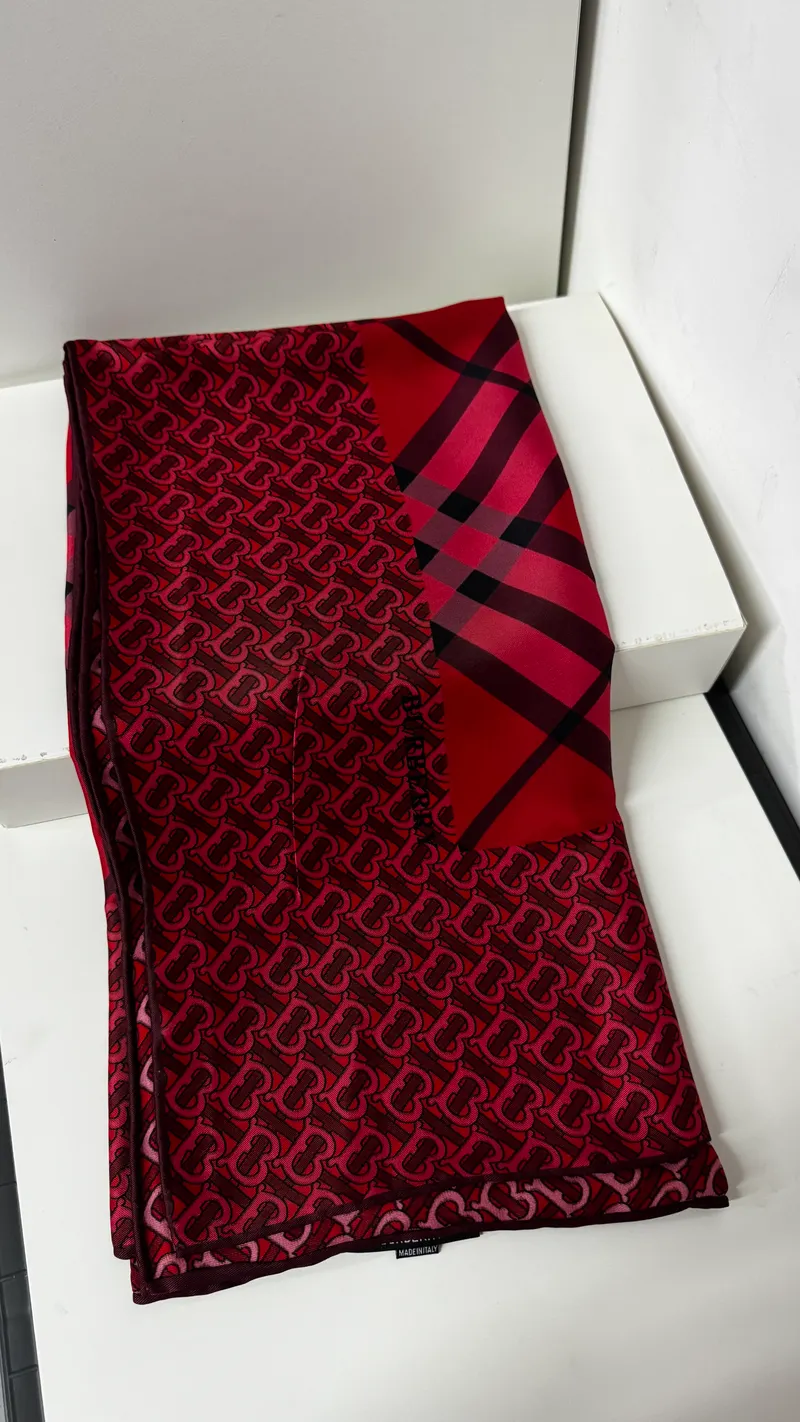 İthal Bordo B Classic Desen Twill İpek Eşarp