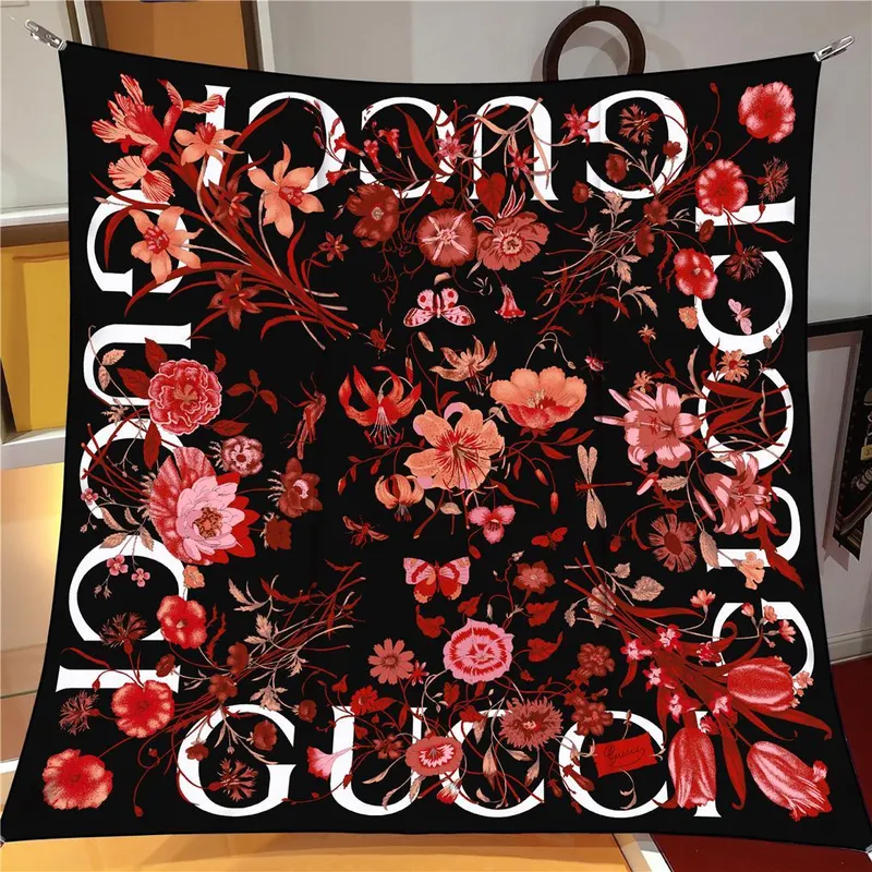 İthal Bordo G Flower Desen Twill İpek Eşarp
