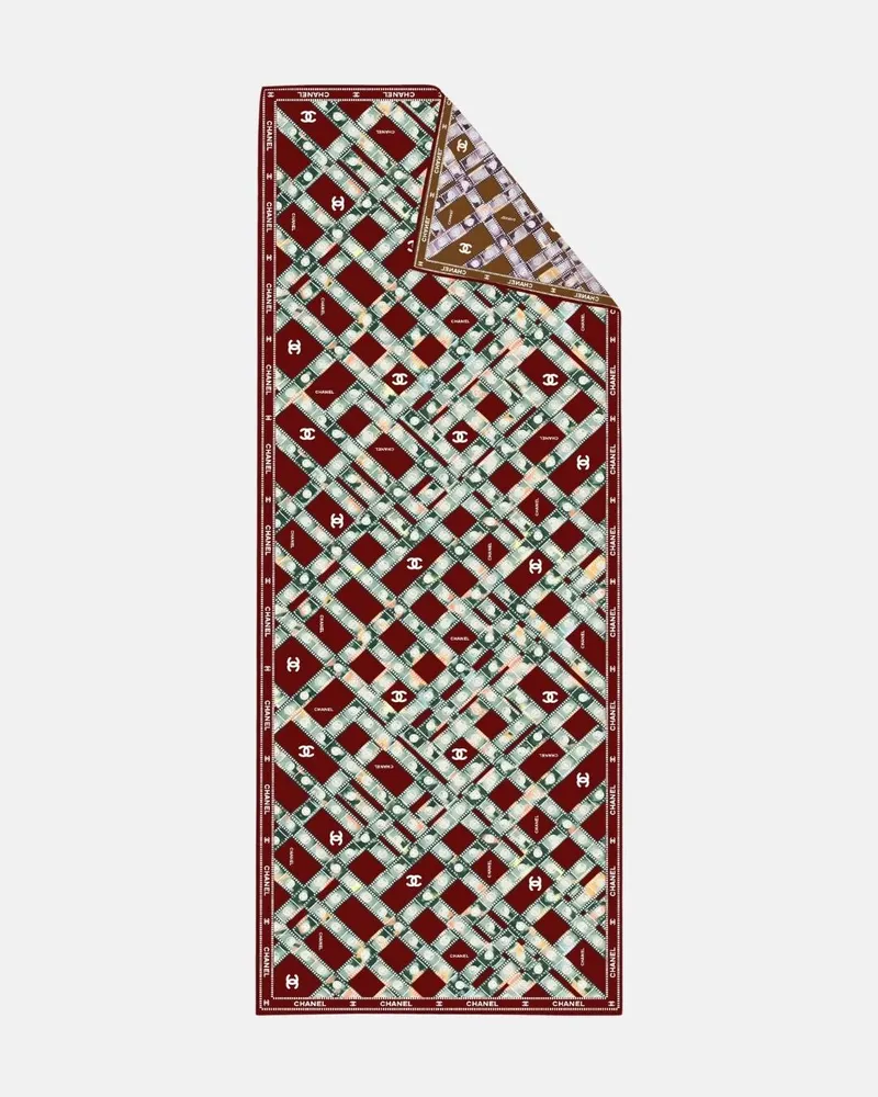 İthal Bordo & Kahverengi CH Desen Twill İpek Şal