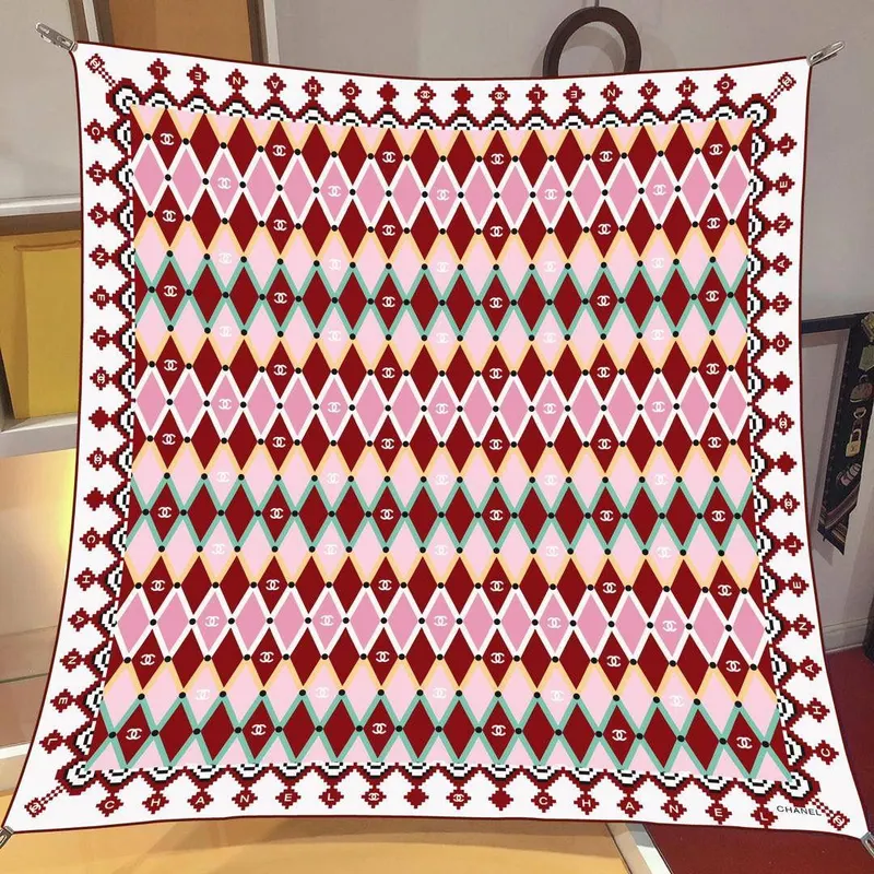 İthal Bordo & Pembe CH Desen Twill İpek Eşarp