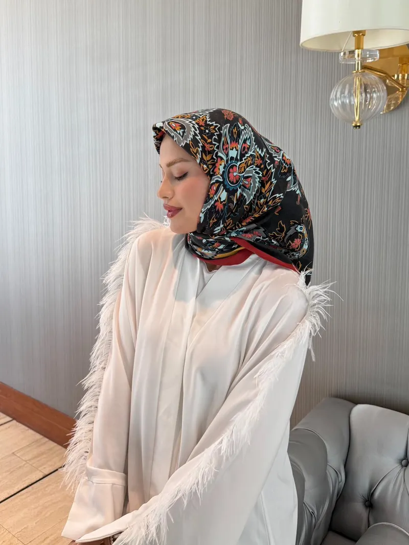 İthal Bordo & Siyah E 3 Yün Kaşmir Eşarp · görsel 3