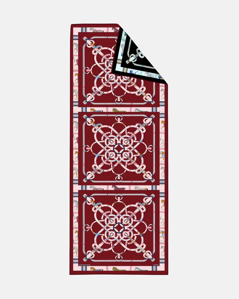 İthal Bordo & Siyah H Horse Desen Twill İpek Şal