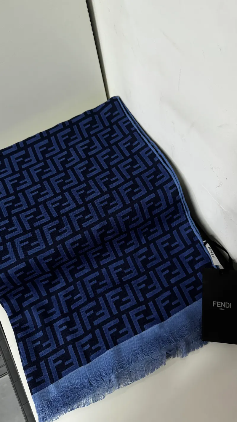 İthal Buz Mavi & Lacivert F Desen İnce Yün Kaşmir Şal