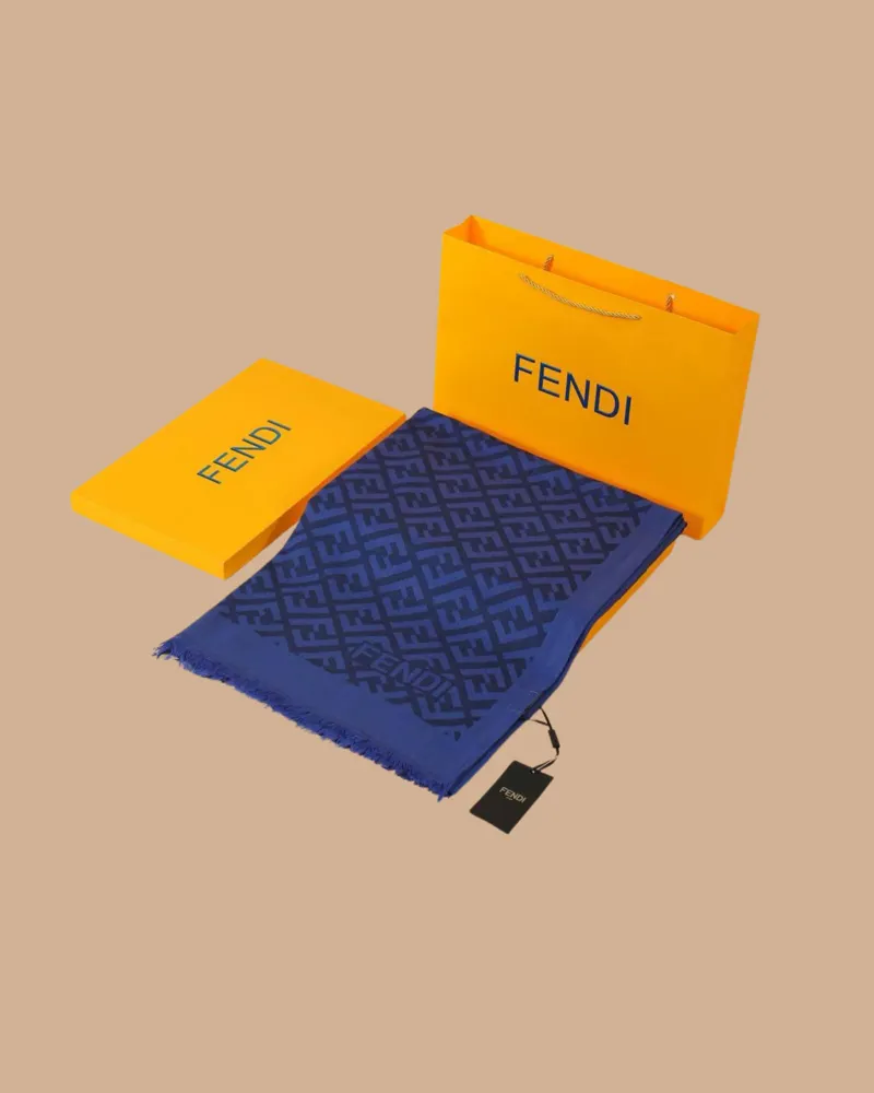 İthal İndigo F Desen Yün İpek Şal