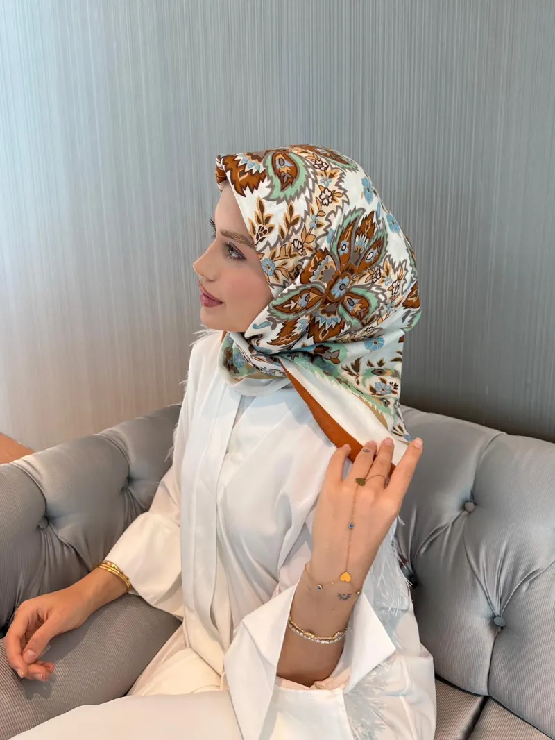 İthal Kiremit & Bej E 3 Yün Kaşmir Eşarp