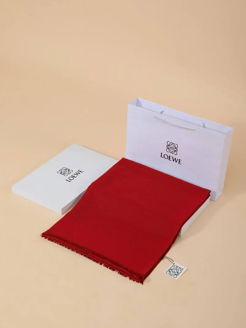 İthal Kırmızı L Desen Yün İpek Şal