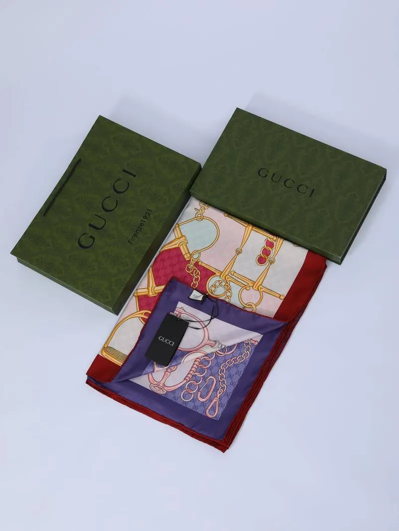 İthal Kırmızı & Lila GC Zincir Desen Twill İpek Şal
