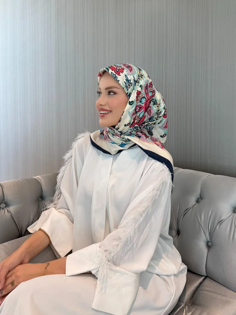 İthal Lacivert & Bej E 3 Yün Kaşmir Eşarp
