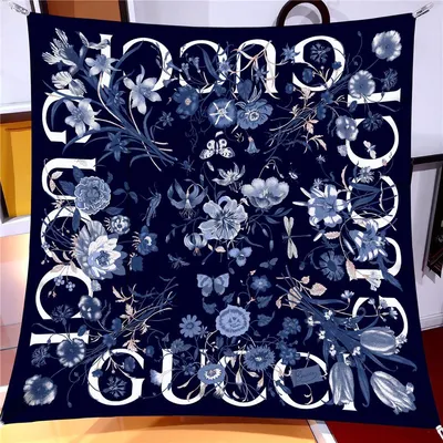 İthal Lacivert G Flower Desen Twill İpek Eşarp · Lacivert G