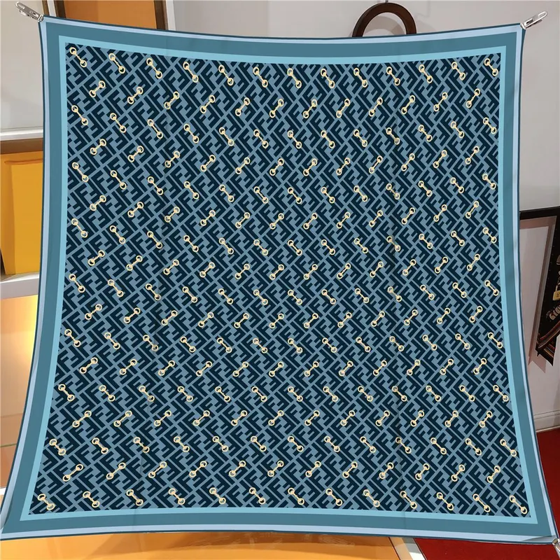 İthal Mint & Mavi F Kilit Desen Twill İpek Eşarp