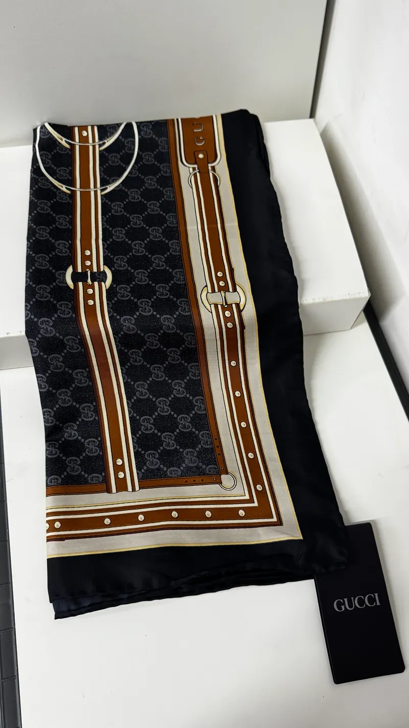 İthal Mocha & Füme G Belt Desen Twill İpek Eşarp