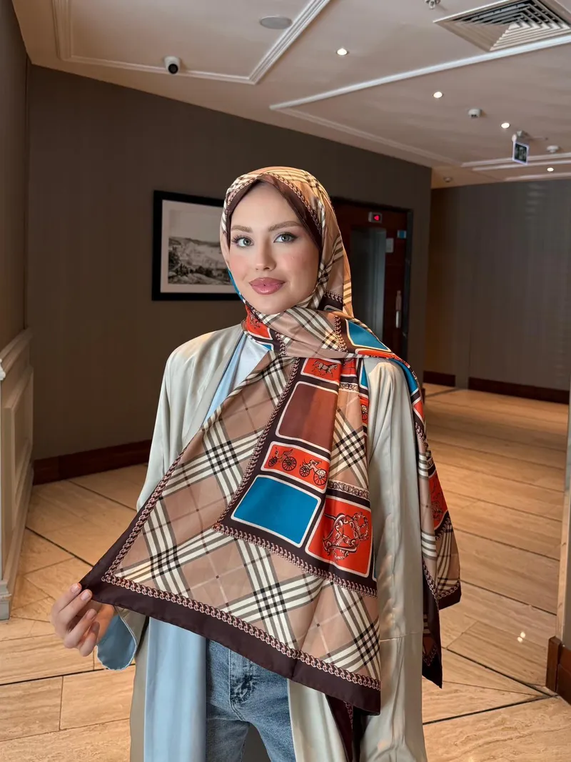 İthal Mocha & Soft Pembe B Desen Twill İpek Şal