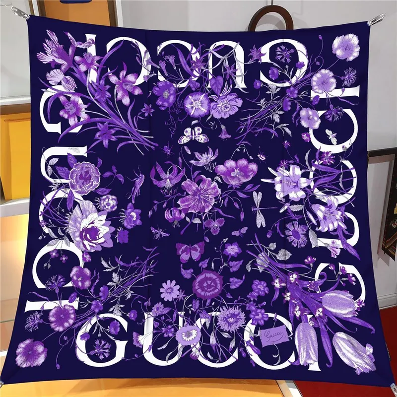 İthal Mor G Flower Desen Twill İpek Eşarp