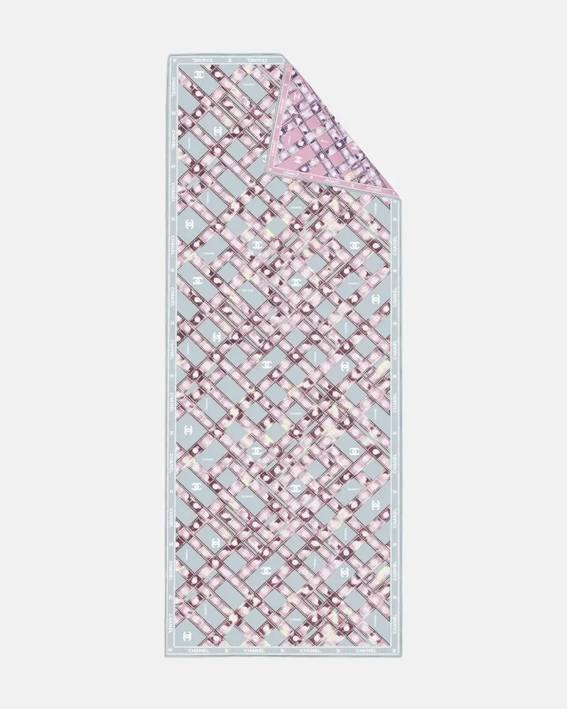 İthal Pastel Yeşil & Pudra Pembe CH Desen Twill İpek Şal