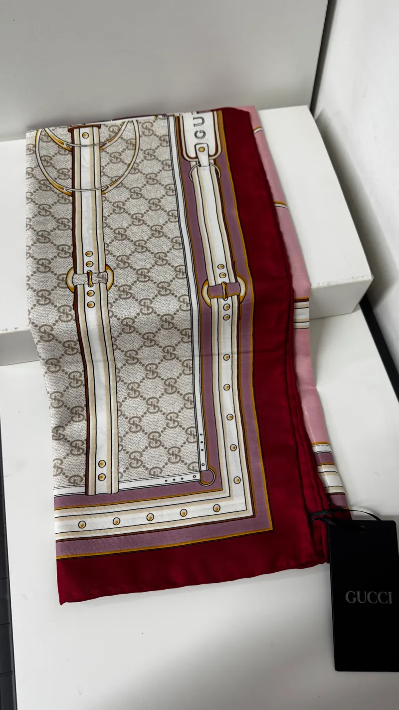 İthal Pudra & Bej G Belt Desen Twill İpek Eşarp