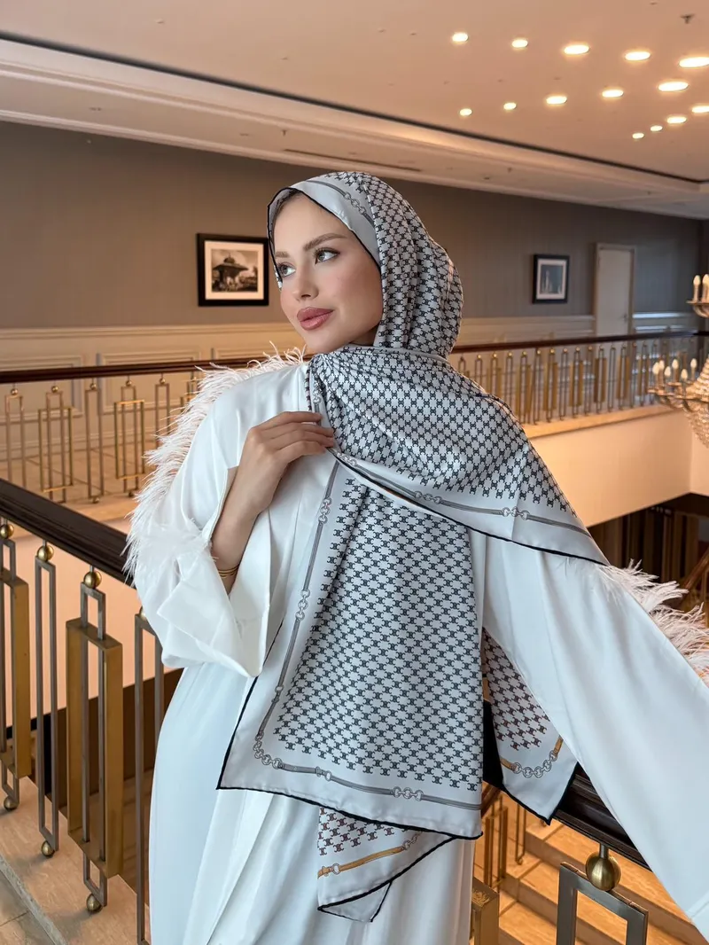 İthal Siyah & Mocha CE Desen Twill İpek Şal · görsel 2