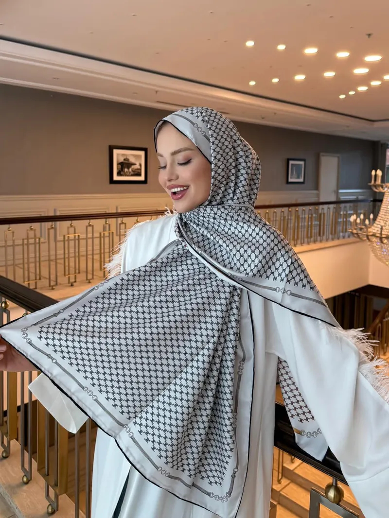 İthal Siyah & Mocha CE Desen Twill İpek Şal · görsel 3