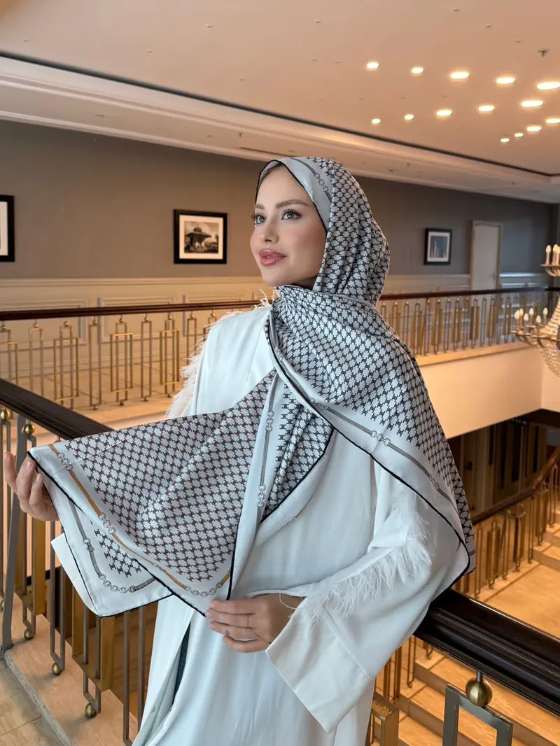 İthal Siyah & Mocha CE Desen Twill İpek Şal · görsel 4