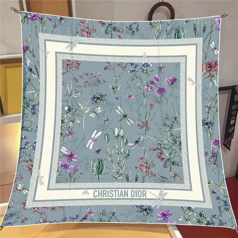 İthal Soğuk Gri D Flower Desen Twill İpek Eşarp